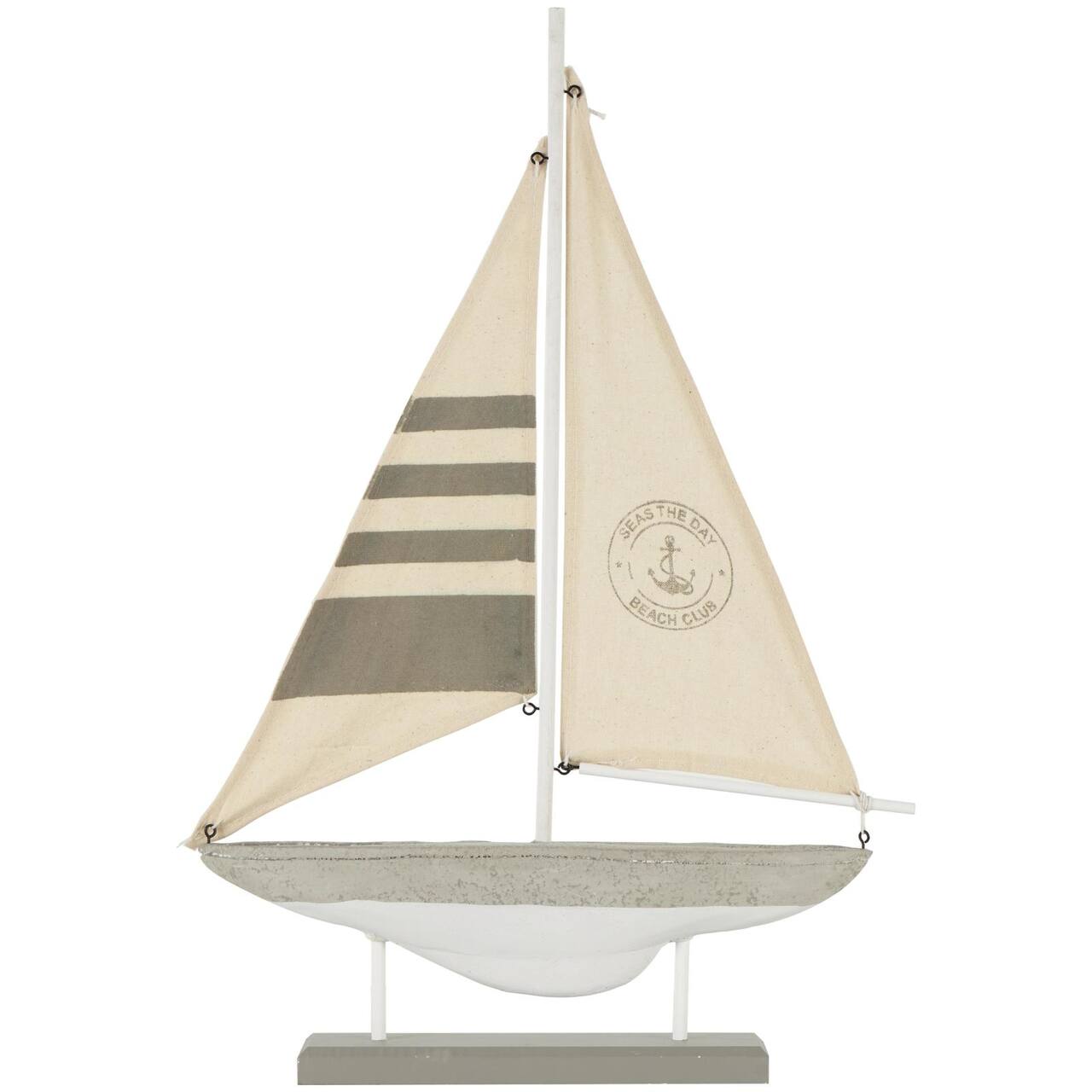 22" Gray Cement Stone Sail Boat Decorative Sculpture